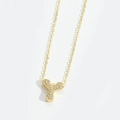 Gold plated letter Y pendant necklace with pavé cubic zirconia on minimalist chain - Letter Y