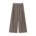 Pantalon rayé marron foncé à jambes larges avec taille haute et fines rayures blanches - XS / Pantalon Large à Rayures
