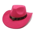 Close-up of rose red western cowboy hat with vintage leopard head metal buckle detail - M (56-58cm) / Rose Red