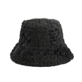 Fashionable black faux fur bucket hat with warm plush lamb wool texture for winter style - M(56-58cm) / Solid Black