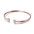 Rose gold stainless steel open bangle with sparkling white pavé crystals - Disk Pavé Zirconia Light Luxury Style (KB116769-KPD)