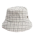 Detailed view of a retro women's black and white plaid tweed bucket hat for sun protection - M(58cm) / Off White
