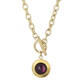 Gold-plated link chain necklace with OT toggle clasp and round purple crystal pendant - Gold Purple Gemstone Style (KN229698-Z)