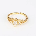 Detailed view of an 18K gold-plated adjustable ring with pear-shaped cubic zirconia - Clear Pear Palace Gold Style (Style 10 Gold)
