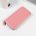 Lange Damen-Geldbörse aus rosa Leder mit Lychee-Maserung und Reißverschluss - Rosa