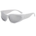 Futuristic silver liquid metal wrap-around Y2K sunglasses with mirrored lenses - Silver Frame White Mirror Lens