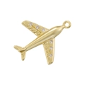Pendentif avion doré étincelant avec pierres précieuses transparentes sur fond blanc - VD1682 Or Zircon Blanc Avion