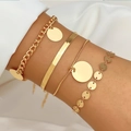 Lot de quatre bracelets vintage dorés avec pendentifs pièces de monnaie au poignet - HS596-5 Or Disques Multiples Ensemble 4pcs