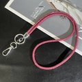 Close-up of sparkling pink rhinestone lanyard with silver metal lobster clasp and ring - 6mm Rhinestone Pendant / Rose Red (K3147)