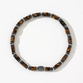 Men's Tiger Eye cube and gray hematite cylinder bead bracelet with metal accents - Tiger Eye Square Dark Grey Metal Spacer Bracelet (B-B24061206A)