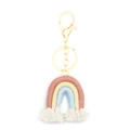 Handmade rainbow cotton macrame keychain with pink and blue hues and golden lobster clasp - Pink