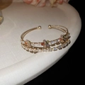 Detail view of gold-plated double-layer bracelet with colorful zircon floral accents - Triple Layer Colored Flower Style (15#)