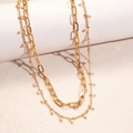 18K gold plated double layer stainless steel necklace with sun coin and pearls - Necklace-Gold Double-layer