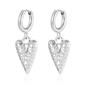 Silver-finished stainless steel hoop earrings with hammered texture heart-shaped pendants - Hammered Heart (MS-676) / 2.0*8 / Steel