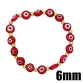 Detailed view of 6mm red evil eye beads and golden spacer beads on stretch bracelet - Red