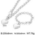 Polished silver heart pendant jewelry set with 8mm O-chain necklace and bracelet - Steel Color (KS203578-Z)