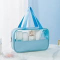 Light blue portable makeup bag with clear PVC window and dual handles for travel - Medium / Blue