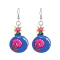 Halloween earrings featuring blue bomb charms and pink skull patterns on silver hooks - 16 Blue Bomb Pink Skull