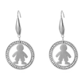 Silver round earrings featuring a boy silhouette and sparkling crystal pavé finish - Silver Little Boy Style (KE79896-GC)