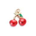 Detailed view of a cherry pendant with red enamel fruit and golden leaves for DIY jewelry - 07-Cherry