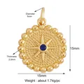 Colgante de sol dorado con gema azul profundo y borde de cuentas para collares - L459812-Circón Azul de Estrella / Oro/Piedra Azul Redonda