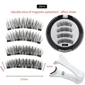 Reusable 24P-4 double slice magnetic eyelashes set with applicator and mirror case - 24P-4 Style With White Applicator Set
