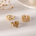Three-piece set of elegant gold titanium steel rings with star moon and crown open design - J614-Chain Wave Gold 3-Piece Set