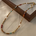 Ethnic beaded necklace with natural agate and pearls on a vintage wooden tray - Retro Ethnic Style Pearl Agate Necklace (XL0384)