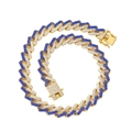 Collana a catena cubana hip-hop dorata con strass blu e bianchi su sfondo bianco - 16" / Oro