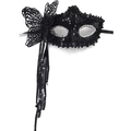 Elegant black sequined masquerade mask with hollow butterfly and tassel details - Butterfly Tassel Ribbon Style / Black