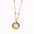 18K gold plated necklace featuring a round flower shell pendant with a white pearl inlay - Simple Round (Style 6)