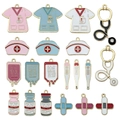 Set of 21 medical enamel charms including nurse uniforms, stethoscopes, and infusion bags - Enamel Medical Set (SN1228)