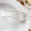 Elegante gouden U-vormige haarspeld met vijf verloop parels in keramische schaal - Gouden haarvork met meerdere parels 11,5 cm