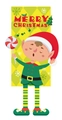 Christmas hanging banner featuring a cute singing elf with lollipop and checkered background - Green Elf Style