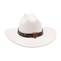 White felt western cowboy hat featuring leopard print band and bronze leopard head buckle - One Size / White