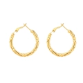 Elegant golden twisted rope hoop earrings in stainless steel with secure clasp closure - Gold Twisted Earrings (E956-GO)
