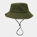 Sombrero de pescador de algodón verde oliva con barboquejo ajustable y ojales - Verde Militar Liso