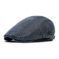 Vintage navy blue newsboy cap in distressed canvas with adjustable side metal buckles - Navy Blue