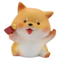 Cute yellow Shiba Inu dog car ornament figurine with red accessory on white background - Mini Model A / Original