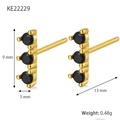 Gold bar stud earrings with three black zircons, 9mm minimalist S925 silver jewelry - 925 Silver / Gold Black