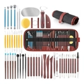 60-piece ceramic clay sculpting tool set with a black and red roll-up storage bag - 48-piece Clay Tool Set / Mahogany Pencil Case