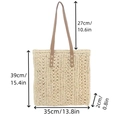 Cream handmade woven straw tote bag with brown leather straps and large capacity for beach - Top Zipper Closure / Off White
