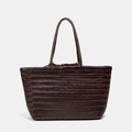 Dark brown hand-woven leather tote bag with round handles and secure drawstring liner - Small / Coffee Small