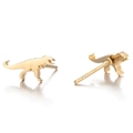 Detailed macro view of gold dinosaur stud earrings showing sleek T-Rex profile details - T-Rex (Gold)