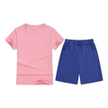 Kids summer casual set with pink cotton short sleeve T-shirt and navy blue shorts - Top And Bottom / Pink/Royal Blue / 100cm