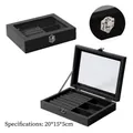 Elegant black velvet jewelry box with glass window and metal lock for rings, 20x15x5cm - 3 Grids / Black