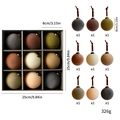 Set di 9 palline di Natale floccate da 8cm in toni della terra con nastri in velluto - 9 Colori Misti 1 Ciascuno