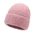 Berretto in maglia a coste rosa con risvolto e logo ricamato per l'inverno - Rosa