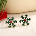Christmas snowflake stud earrings in dark green enamel with a sparkling red rhinestone - Green Enamel Red Stone Snowflake (EAR0018)