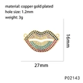Detailed view of gold-plated lip pendant with colorful zircon stones and dimensions - P02143-Gold Lip-Colorful Zircon